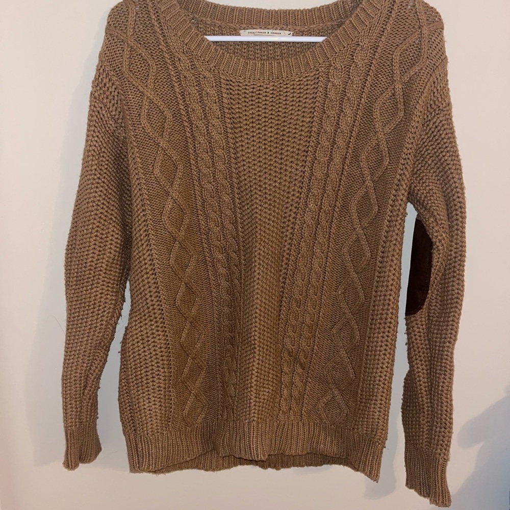 Chunky Brown Cable Knit Crew Neck Sweater
